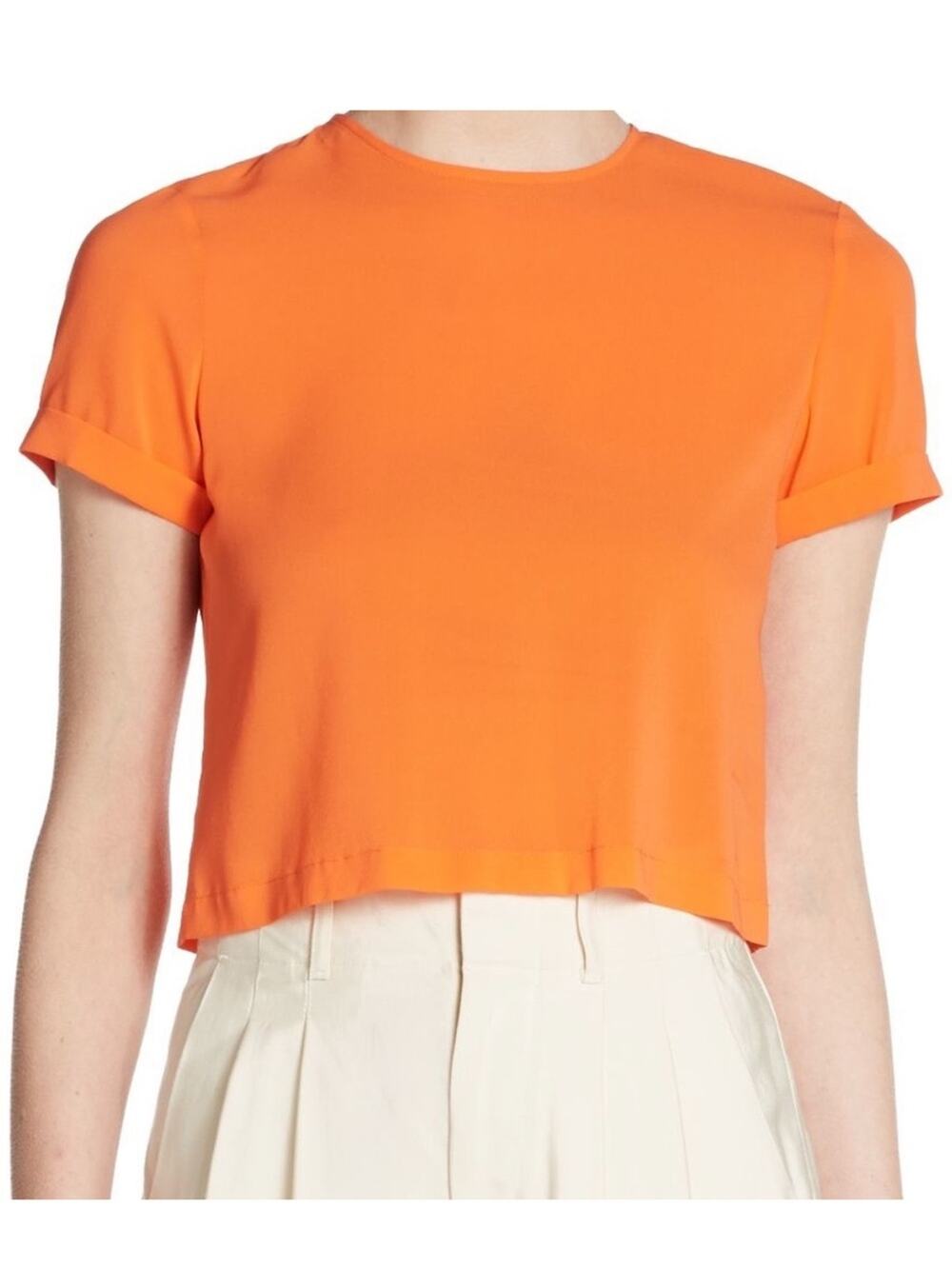Alice + Olivia | Kimberlee Silk Stretch Boxy Crop Top Exposed Back Zip Orange 8